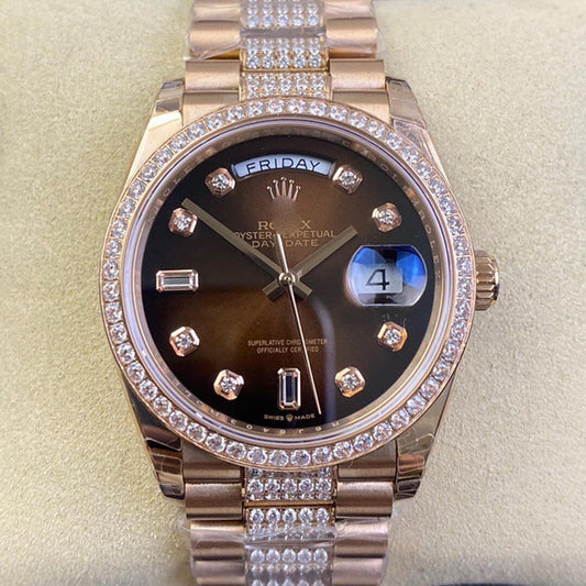 REPLICA  DAY DATE M128345RBR-0041 EW FACTORY BROWN DIAMOND BEZEL