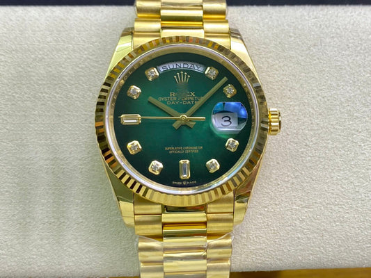 REPLICA DAY-DATE M128238-0069 YELLOW GOLD EW FACTORY GRADUAL GREEN DIAL