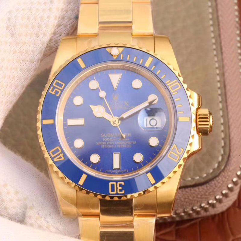 REPLICA SUBMARINER DATE 116618LB VR FACTORY 18K YELLOW GOLD WRAPPED BLUE DIAL