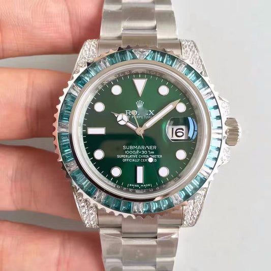 REPLICA SUBMARINER DATE 116610LV NOOB FACTORY V9 GREEN DIAL DIAMOND