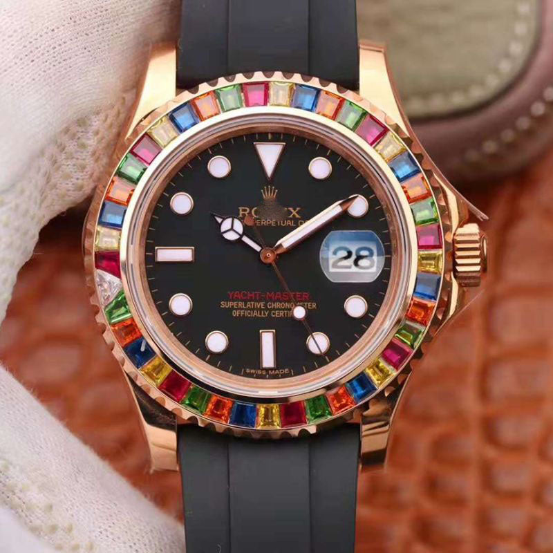 REPLICA YACHT MASTER 116695SATS 40MM NOOB FACTORY 18K ROSE GOLD WRAPPED BLACK DIAL