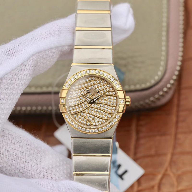 REPLICA CONSTELLATION LADIES 27MM TW FACTORY YELLOW GOLD TEXTURED DIAMOND DIAL