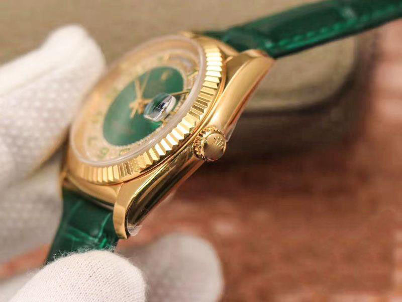 REPLICA DAY-DATE 36MM GREEN ENAMEL DIAMOND GYPSOPHILA GOLD DIAL WATCH