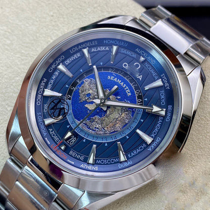 REPLICA SEAMASTER AQUA TERRA GMT WORLDTIMER 220.10.43.22.03.001 VS FACTORY BLUE DIAL