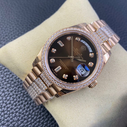 REPLICA  DAY DATE M128345RBR-0041 EW FACTORY BROWN DIAMOND BEZEL