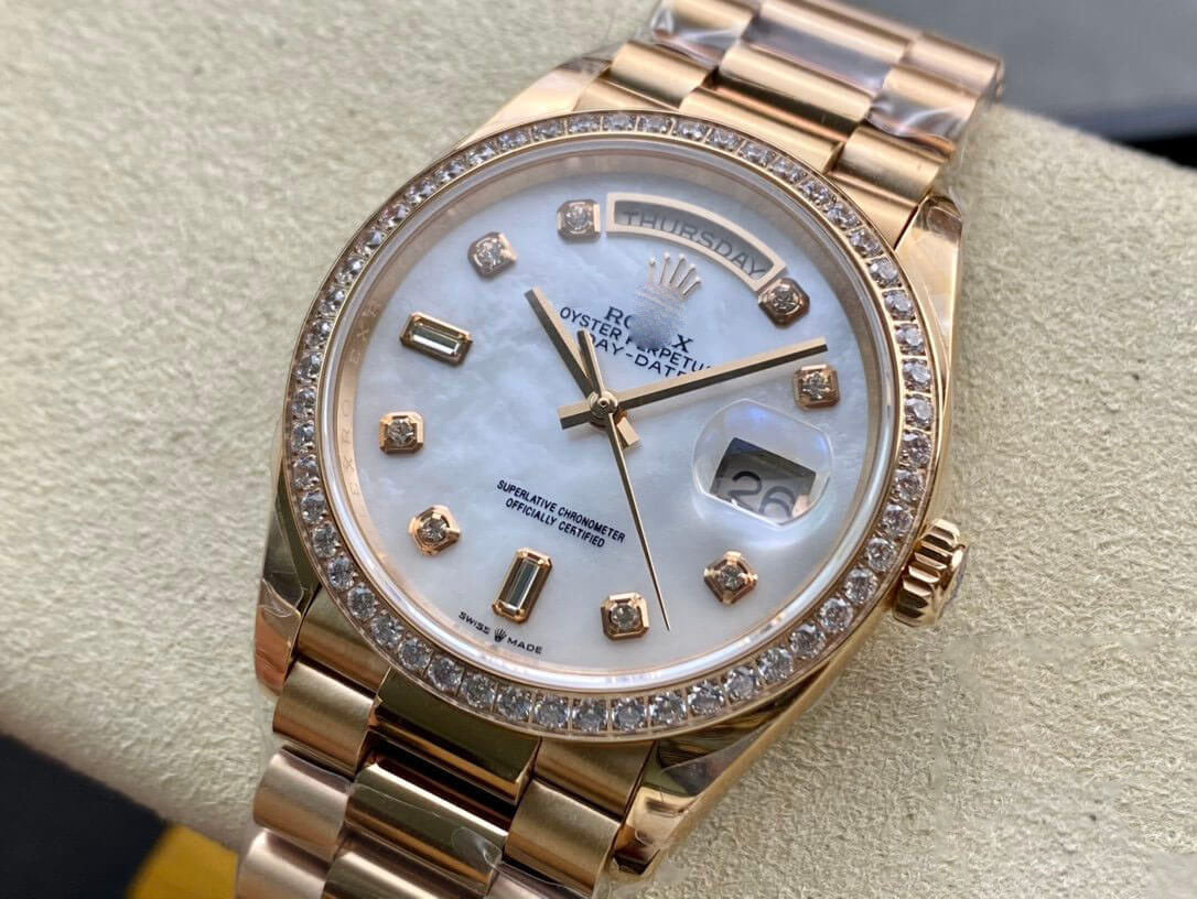 REPLICA DAY DATE 128238 EW FACTORY WHITE DIAL GOLD STRAP