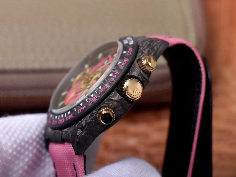 REPLICA DAYTONA COSMOS CHRONOGRAPH CARBON FIBER EDITION PINK EXPLODED DRAGON DIAL