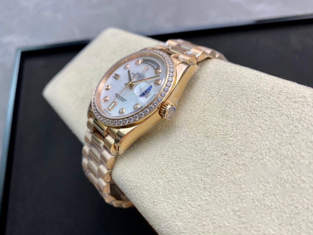 REPLICA DAY DATE 128238 EW FACTORY WHITE DIAL GOLD STRAP