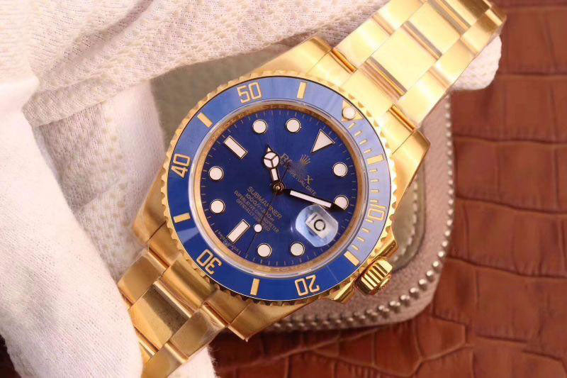 REPLICA SUBMARINER DATE 116618LB VR FACTORY 18K YELLOW GOLD WRAPPED BLUE DIAL