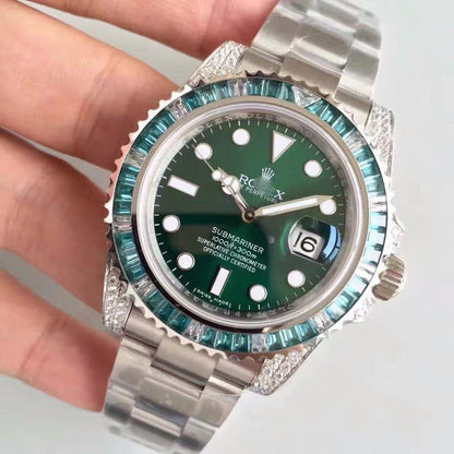 REPLICA SUBMARINER DATE 116610LV NOOB FACTORY V9 GREEN DIAL DIAMOND