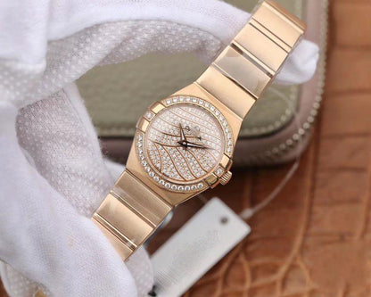 REPLICA CONSTELLATION LADIES 27MM TW FACTORY 18K ROSE GOLD TEXTURED DIAMOND DIAL