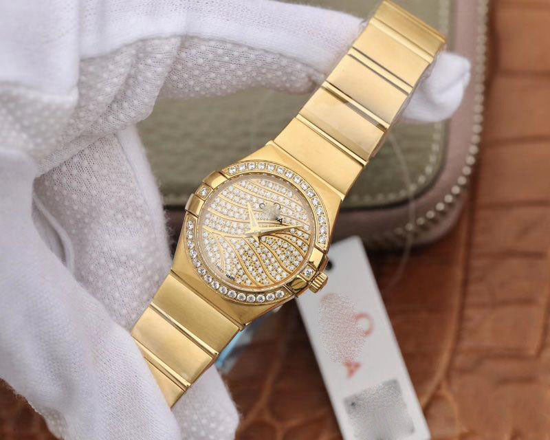 REPLICA CONSTELLATION LADIES 27MM TW FACTORY 18K YELLOW GOLD TEXTURED DIAMOND DIAL