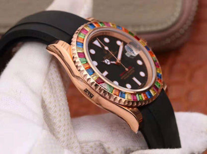 REPLICA YACHT MASTER 116695SATS 40MM NOOB FACTORY 18K ROSE GOLD WRAPPED BLACK DIAL