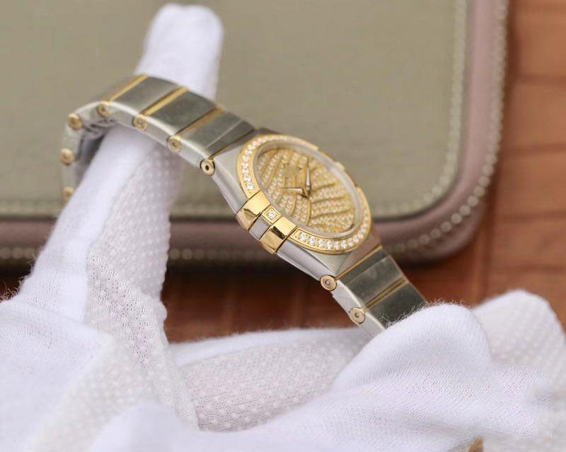 REPLICA CONSTELLATION LADIES 27MM TW FACTORY YELLOW GOLD TEXTURED DIAMOND DIAL