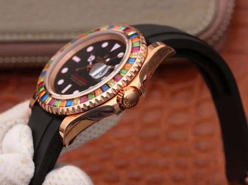 REPLICA YACHT MASTER 116695SATS 40MM NOOB FACTORY 18K ROSE GOLD WRAPPED BLACK DIAL