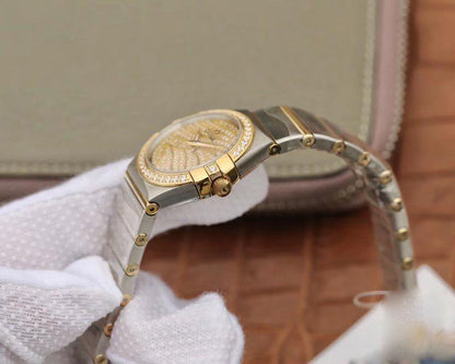 REPLICA CONSTELLATION LADIES 27MM TW FACTORY YELLOW GOLD TEXTURED DIAMOND DIAL